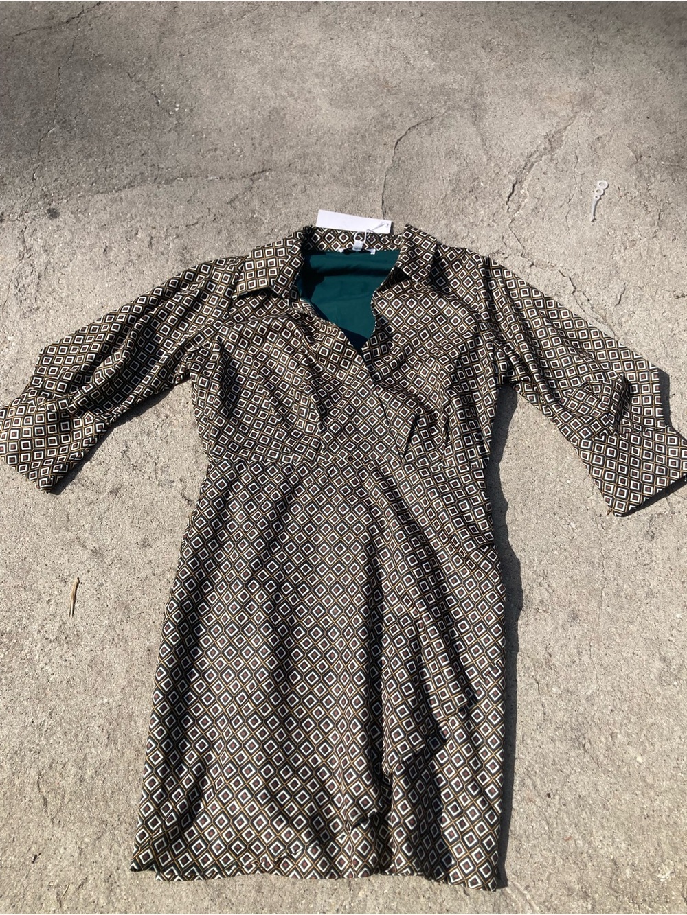 Geometric Midi Shirt Dress in Brown and Cream